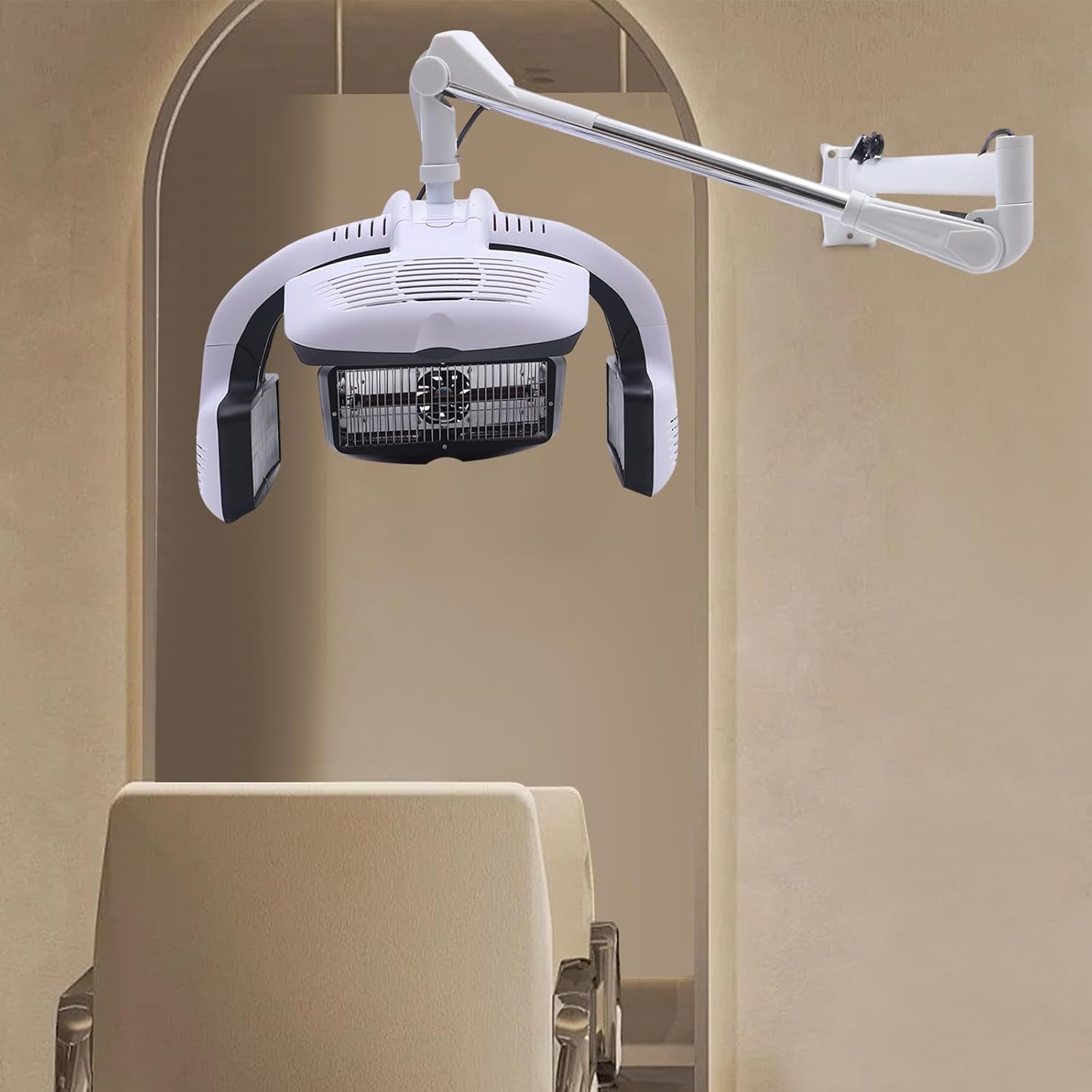Multifunction Professional Hair Dryer, 1500W High Power Hairdressing Dryer with 5 Heating Discs and 360° Swivel Adjustable Arm, Salon Hair Color Processor Wall Mount with LCD Display (White) - Image 2