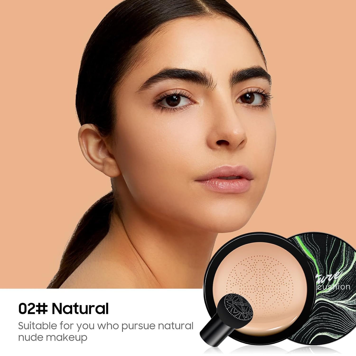 Mushroom Head Air Cushion CC Cream - BB Cream Foundation Makeup Moisturizing Concealer Long Lasting Waterproof With Powder Puff, Even Skin Tone (Natural, Pack of 1) - Image 2