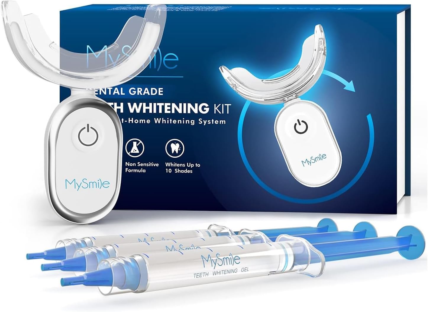MySmile Teeth Whitening Kit for Sensitive Teeth with LED Light, 10 Min Non-Sensitive Fast Tooth Whitener, 3 Carbamide Peroxide Whitening Gel, Powerful Formula, Enamel Safe