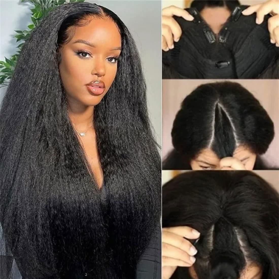 Nadula V Part Wig Yaki Straight Human Hair No Leave Out Glueless Upgraded U Part Wigs for Women,10A Yaki Straight V-part Wigs V Shape Clip in Half Wig Ready to Go 150% Density 16inch - Image 8