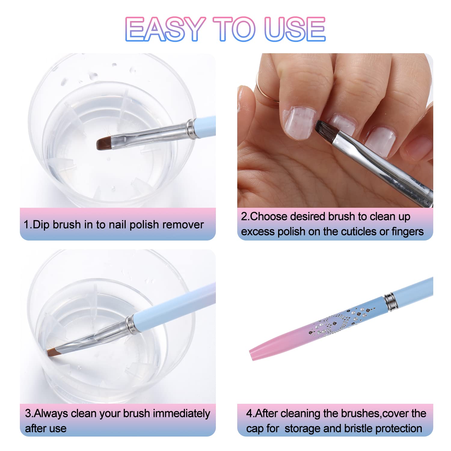 Nail Art Clean Up Brushes,Nail Brushes for Cleaning Polish Mistakes on the Cuticles, Acetone Resistant Nail Brush, Fingernail Cleaning Brushes for Nail Art and Designs (2 Pcs Round&Angled) - Image 8