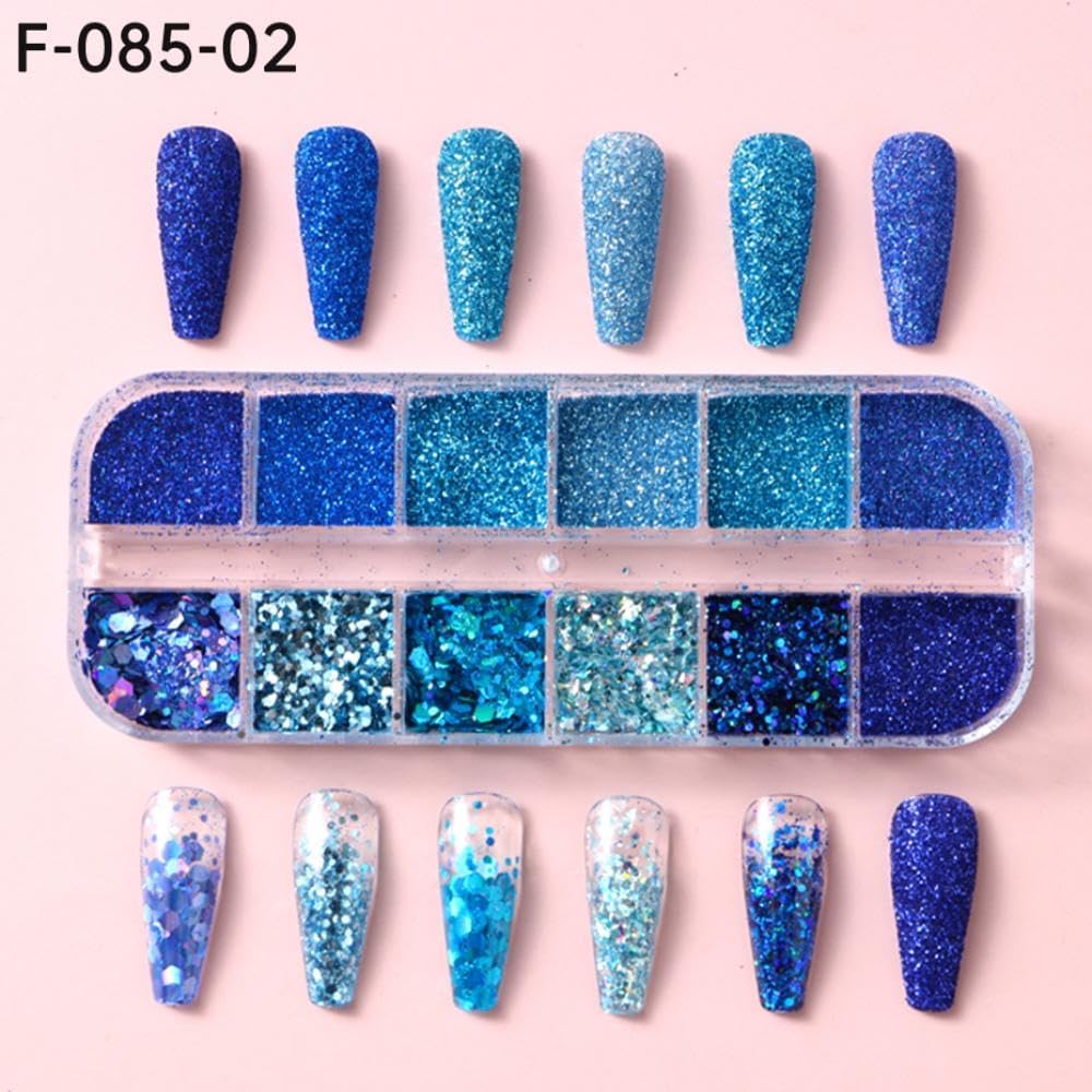 Nail Art Foil Flakes Powder 3D Holographic Nail Art Foil Glitter Sequins Blue Glitter Nails for Women Girls Acrylic Nails DIY Decorations Charms - Image 4