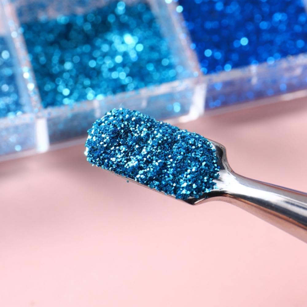 Nail Art Foil Flakes Powder 3D Holographic Nail Art Foil Glitter Sequins Blue Glitter Nails for Women Girls Acrylic Nails DIY Decorations Charms - Image 7