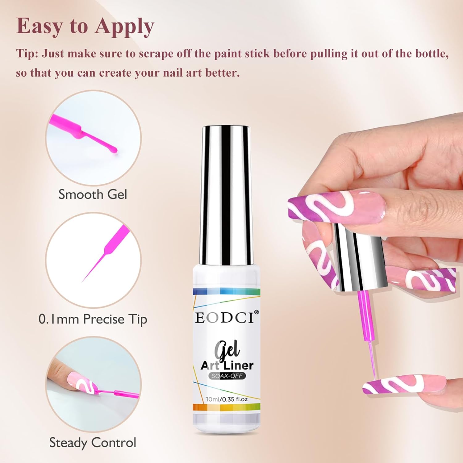 Nail Art Liner Set 6 Pcs Black White Red Gold Silver Glitters Colors Paint Swirl Built Thin Brush in Bottle Soak off Led Lamp Gel Liner Nail Polish Manicure Kits - Image 4