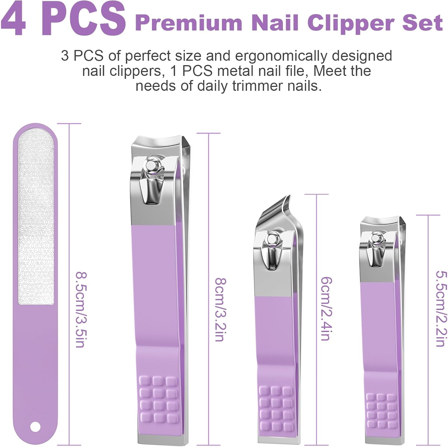 Nail Clipper Set, 4 PCS Ultra Sharp Nail Clippers for Men, Women, Adults Toenail Fingernail Clippers, Stainless Steel Nail Cutter & File, Purple - Image 2