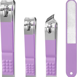 Nail Clipper Set, 4 PCS Ultra Sharp Nail Clippers for Men, Women, Adults Toenail Fingernail Clippers, Stainless Steel Nail Cutter & File, Purple