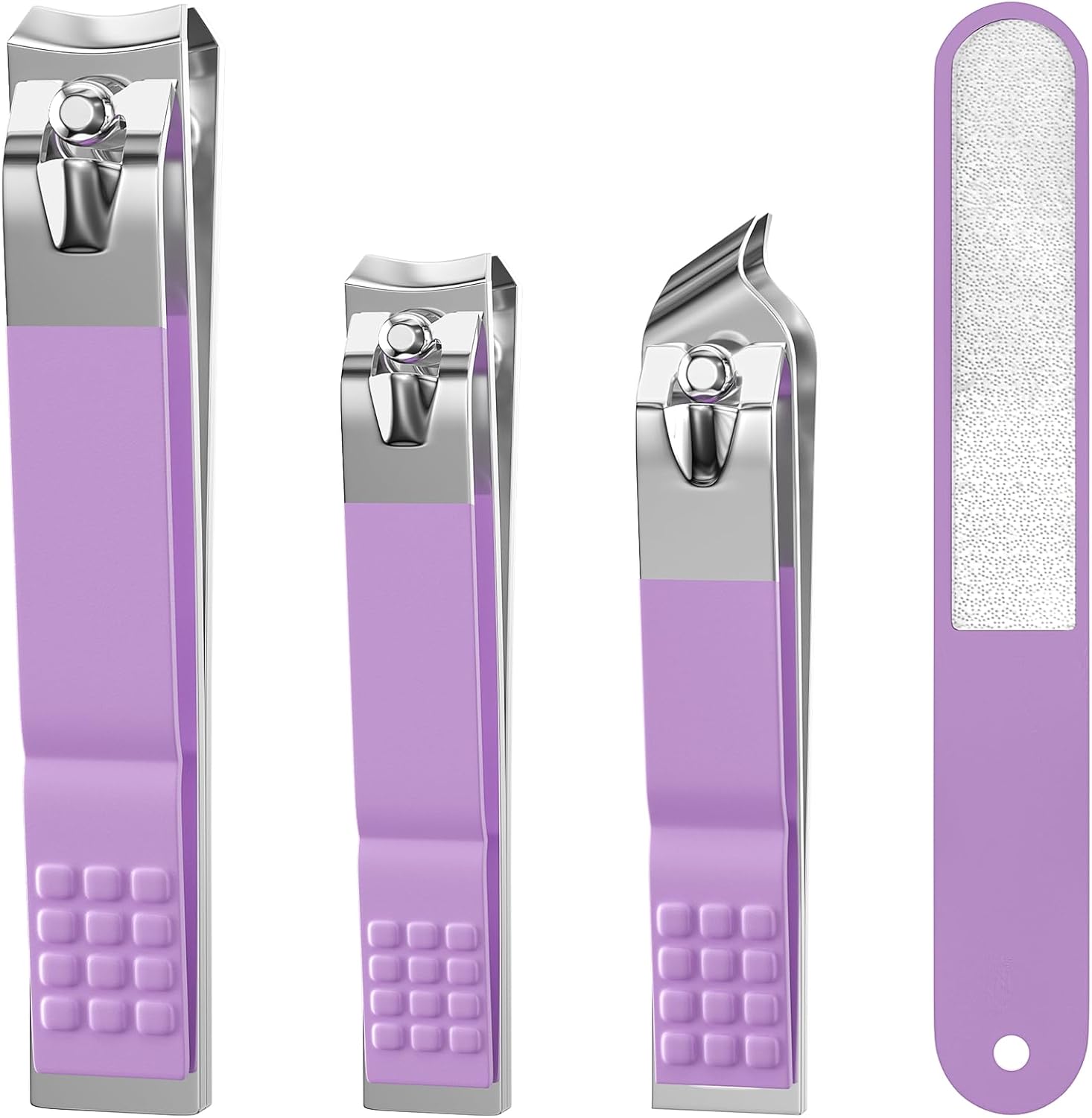 Nail Clipper Set, 4 PCS Ultra Sharp Nail Clippers for Men, Women, Adults Toenail Fingernail Clippers, Stainless Steel Nail Cutter & File, Purple