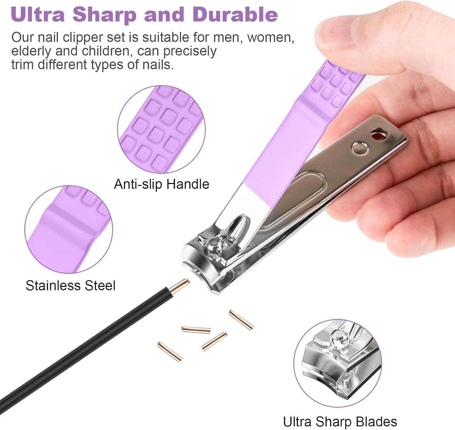 Nail Clipper Set, 4 PCS Ultra Sharp Nail Clippers for Men, Women, Adults Toenail Fingernail Clippers, Stainless Steel Nail Cutter & File, Purple - Image 3