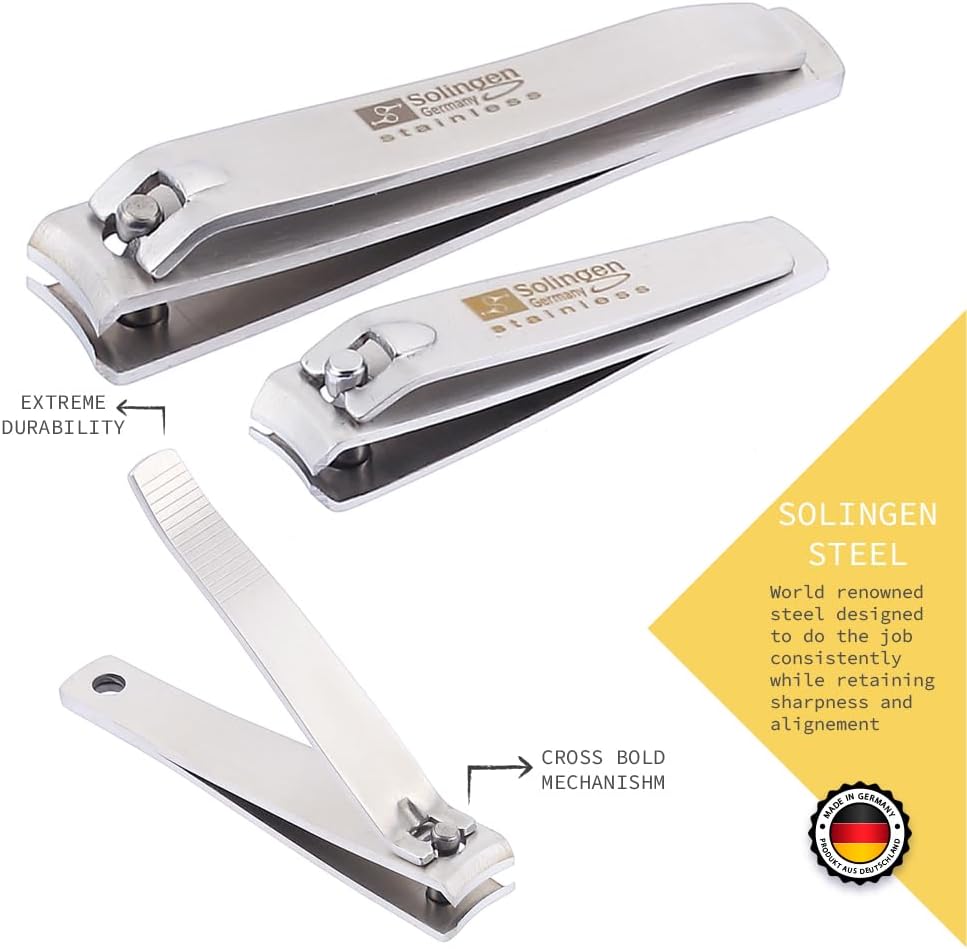 Nail Clippers | 2 Pcs Professional Sharp Tools Set | Stainless Steel Metal Made in Germany | Kit for Manicure & Pedicure ToeNail FingerNail Care For Women Mens and Baby - Image 3