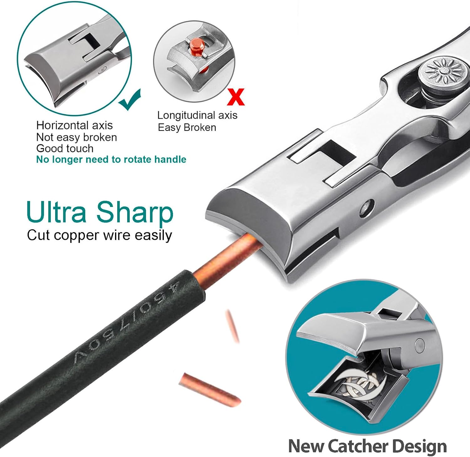 Nail Clippers for Men Thick Nails Large Wide Jaw Opening Toenails Clippers for Seniors Long Handle Heavy Duty Portable Ultra Sharp Fingernail Clipper with Catcher for Adult Women (Silver) - Image 4