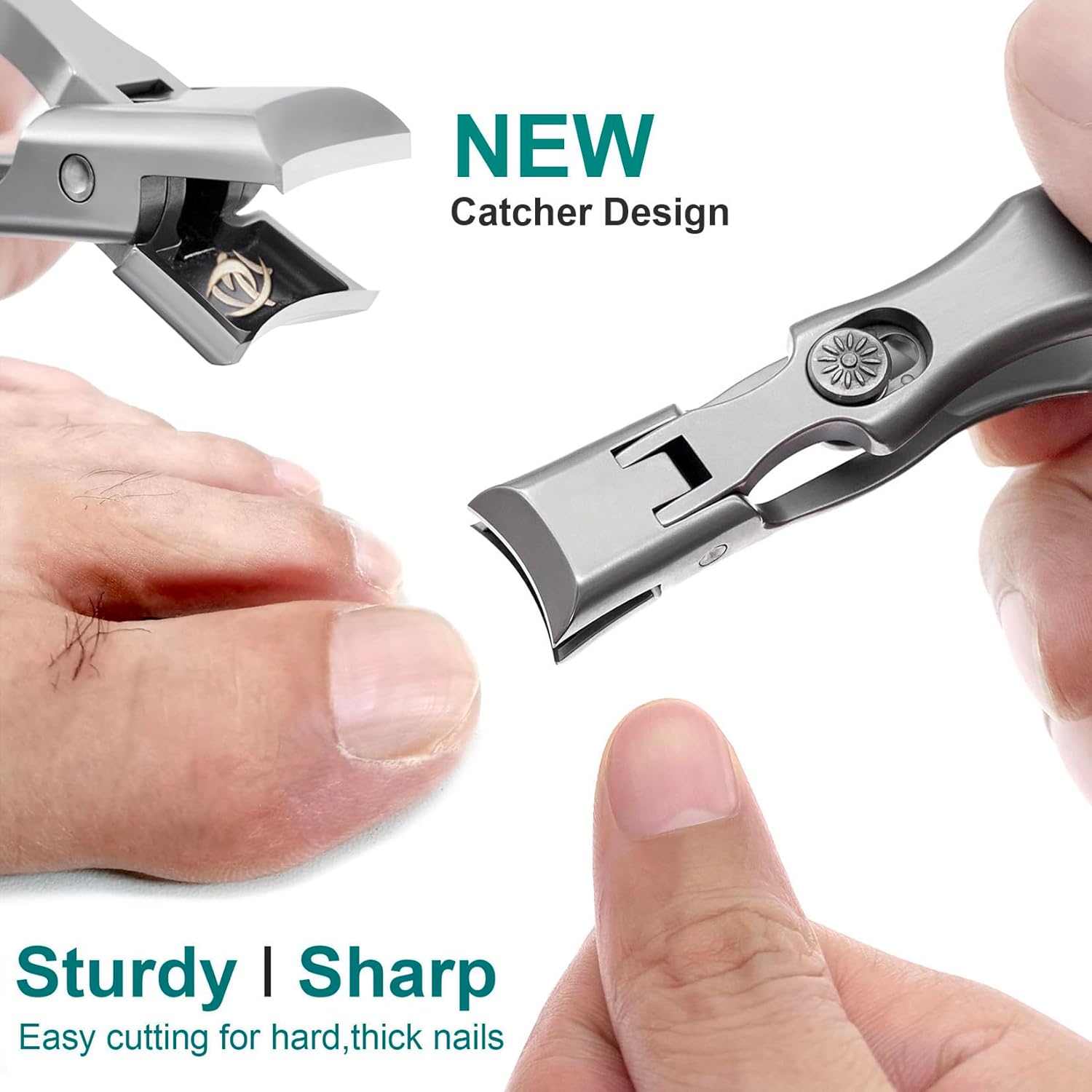 Nail Clippers for Men Thick Nails Large Wide Jaw Opening Toenails Clippers for Seniors Long Handle Heavy Duty Portable Ultra Sharp Fingernail Clipper with Catcher for Adult Women (Silver) - Image 3