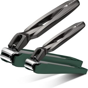Nail Clippers for Men with Catcher, 2-Pack Large & Small Anti-Splash Nail Clippers for Fingernails & Toenails, Sharp Stainless Steel Heavy-Duty Self-Collecting Nail Cutter for Men Women
