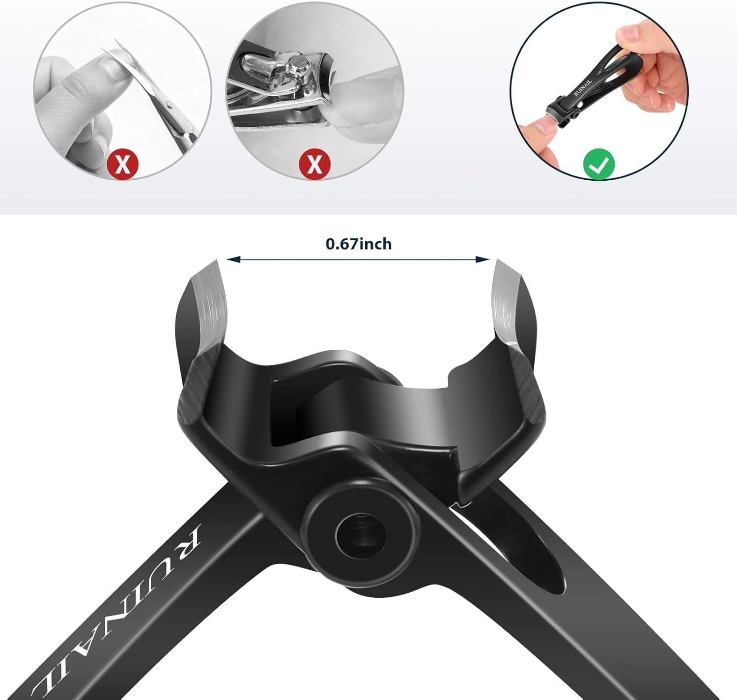 Nail Clippers for Thick Toenails 17mm Extra Wide Jaw Opening Nail Clippers Large Toenail Fingernail Nail Clipper Nail Cutter with File Tin Boxed for Men Women Seniors (Black) - Image 2
