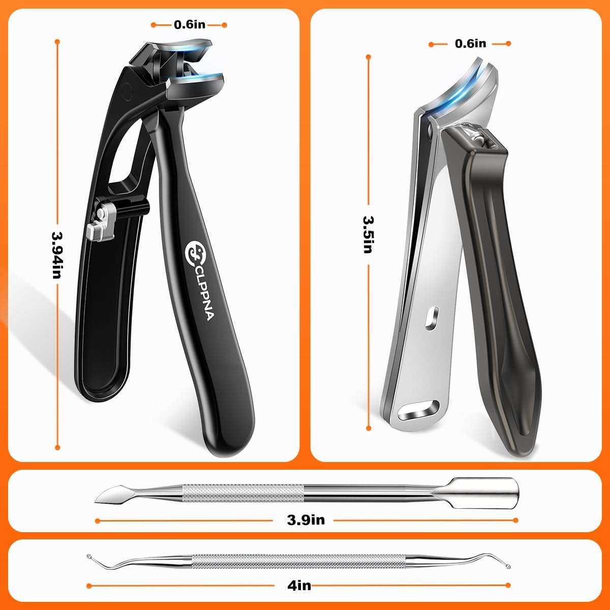 Nail Clippers Set, CLPPNA Angled Head Long Handled Toenail Clippers for Thick Toenails, Sharp Heavy Duty Ingrown Toenail Clippers with Wide Jaw, Podiatrist Nail Clippers for Seniors and Men - Image 7