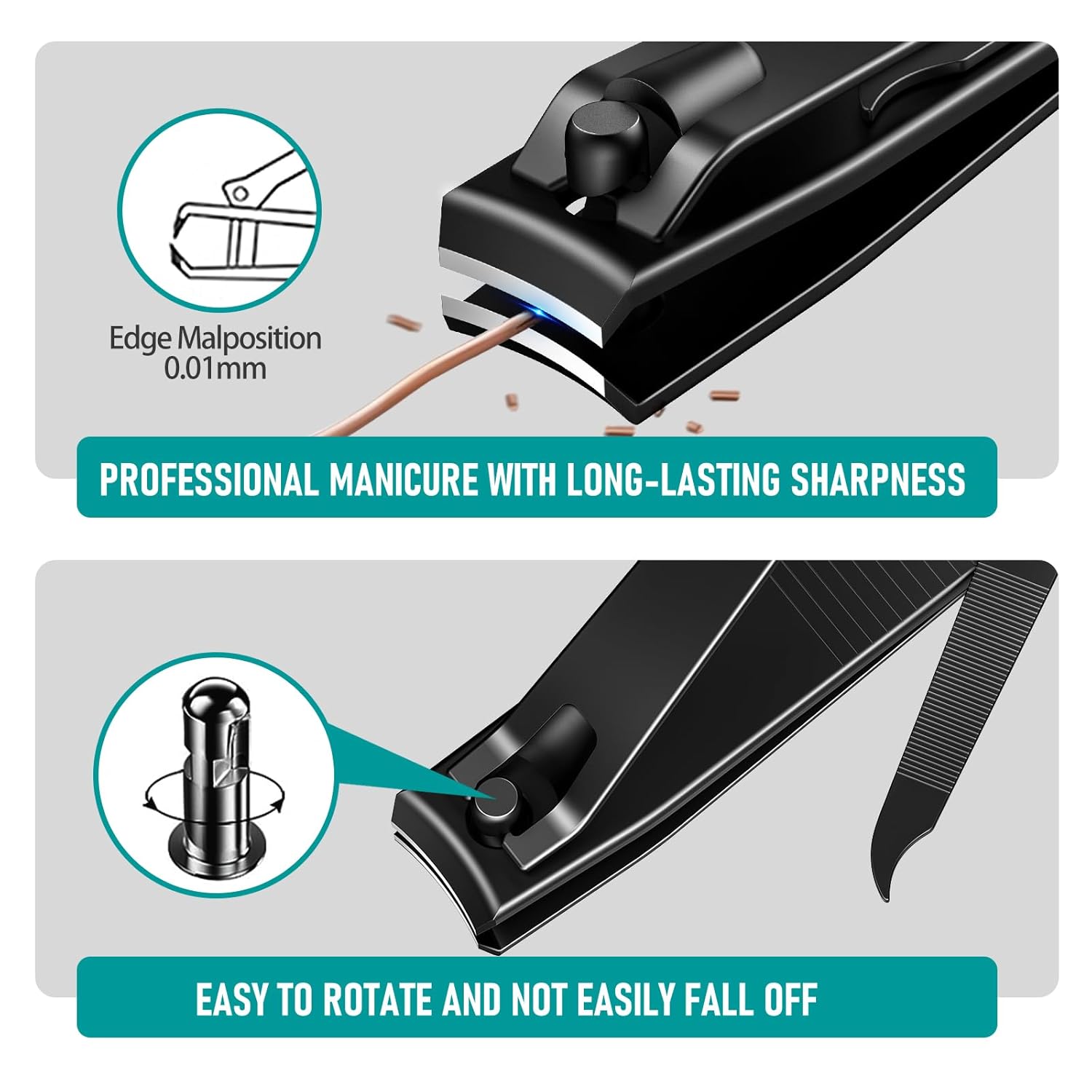 Nail Clippers Set, Heavy Duty Black Matte Stainless Steel nail Clipper with Nail File,Fingernail and Toenail Clipper Cutters, Nail Clipper Tools for Men & Women,Christmas Best Gift Tin Case - Image 5