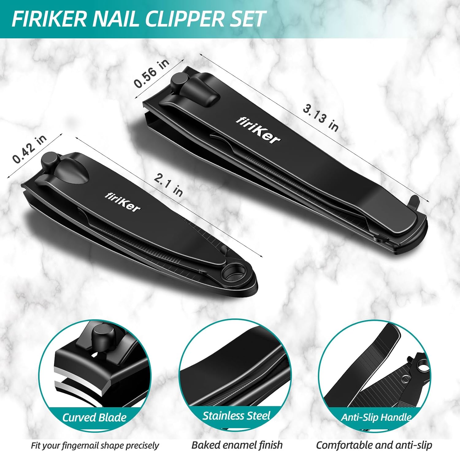 Nail Clippers Set, Heavy Duty Black Matte Stainless Steel nail Clipper with Nail File,Fingernail and Toenail Clipper Cutters, Nail Clipper Tools for Men & Women,Christmas Best Gift Tin Case - Image 2