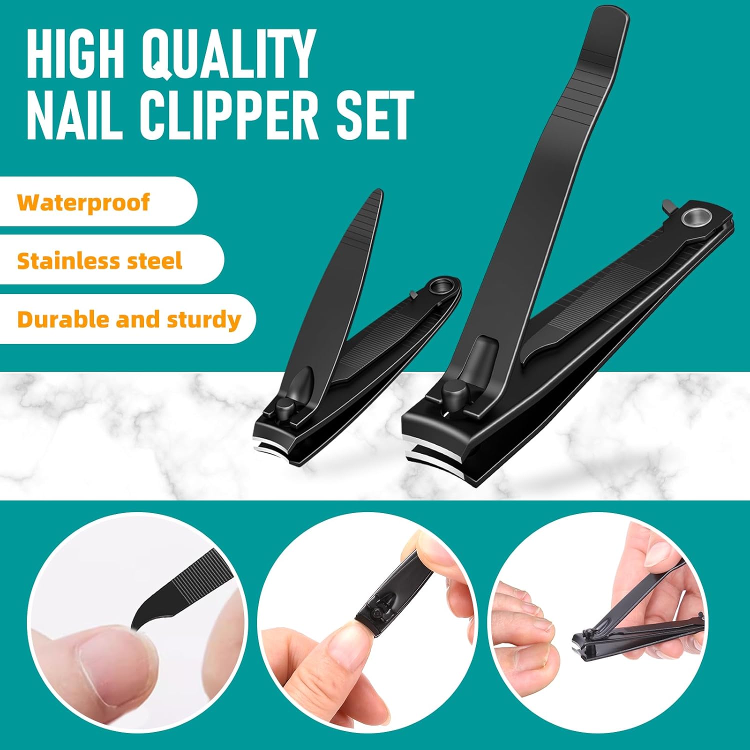 Nail Clippers Set, Heavy Duty Black Matte Stainless Steel nail Clipper with Nail File,Fingernail and Toenail Clipper Cutters, Nail Clipper Tools for Men & Women,Christmas Best Gift Tin Case - Image 6