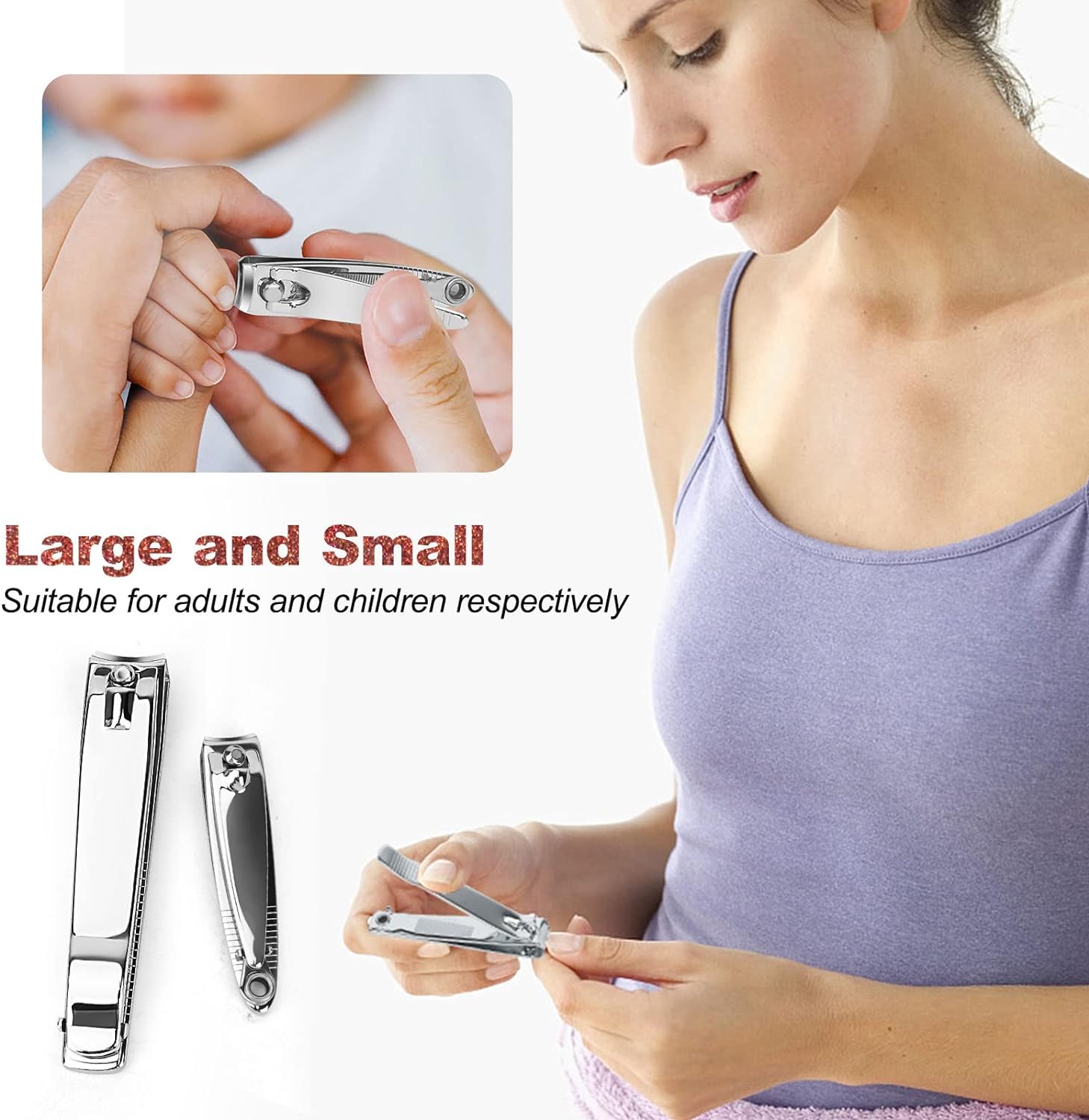 Nail Clippers, Toenail Clippers, Fingernail Clipper Cutters, Stainless Steel Toe Nail Clippers with Sharp Curved Blades and File, Nail Clippers for Men Women Kids(Large & Small) - Image 6
