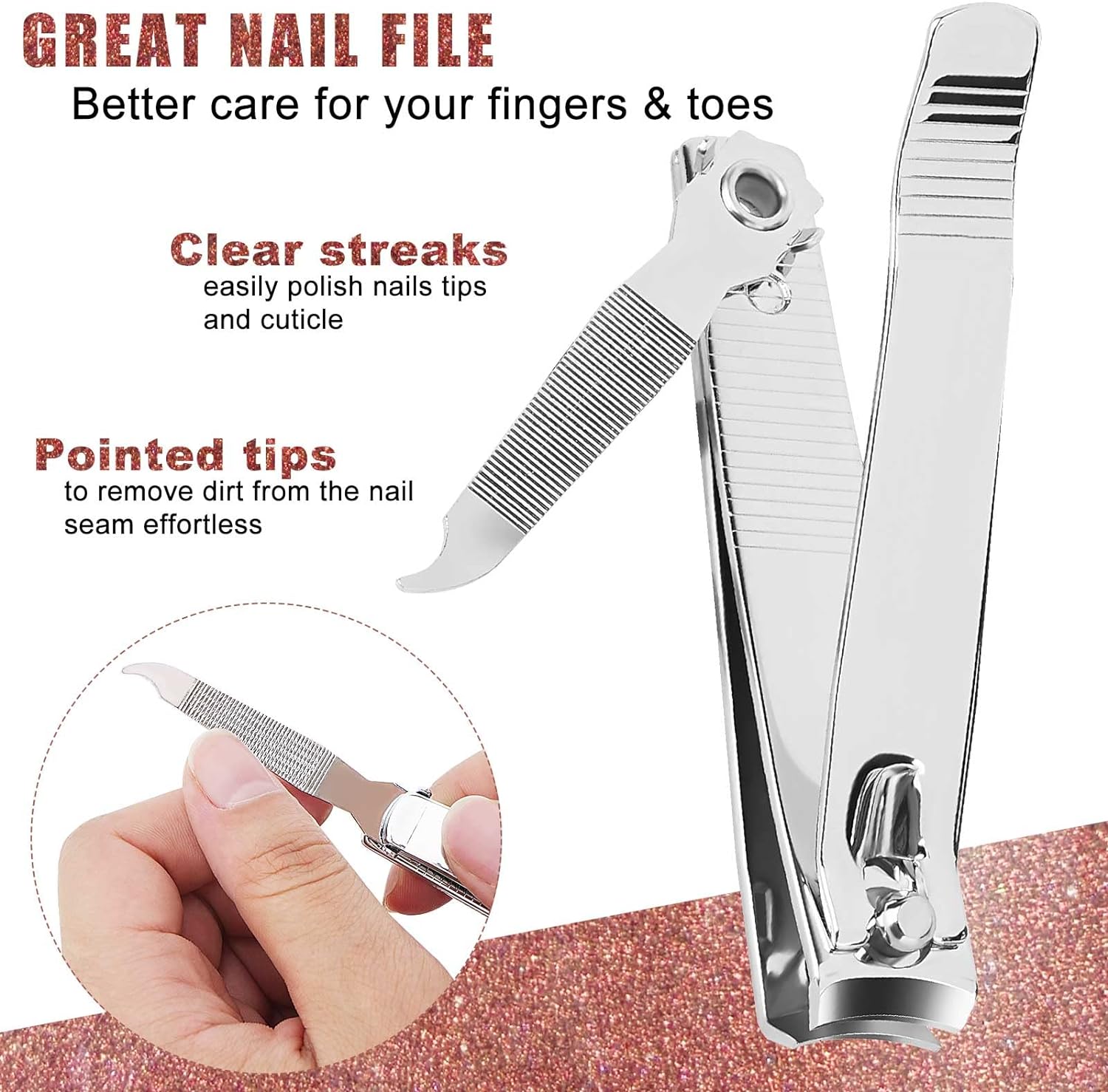 Nail Clippers, Toenail Clippers, Fingernail Clipper Cutters, Stainless Steel Toe Nail Clippers with Sharp Curved Blades and File, Nail Clippers for Men Women Kids(Large & Small) - Image 5