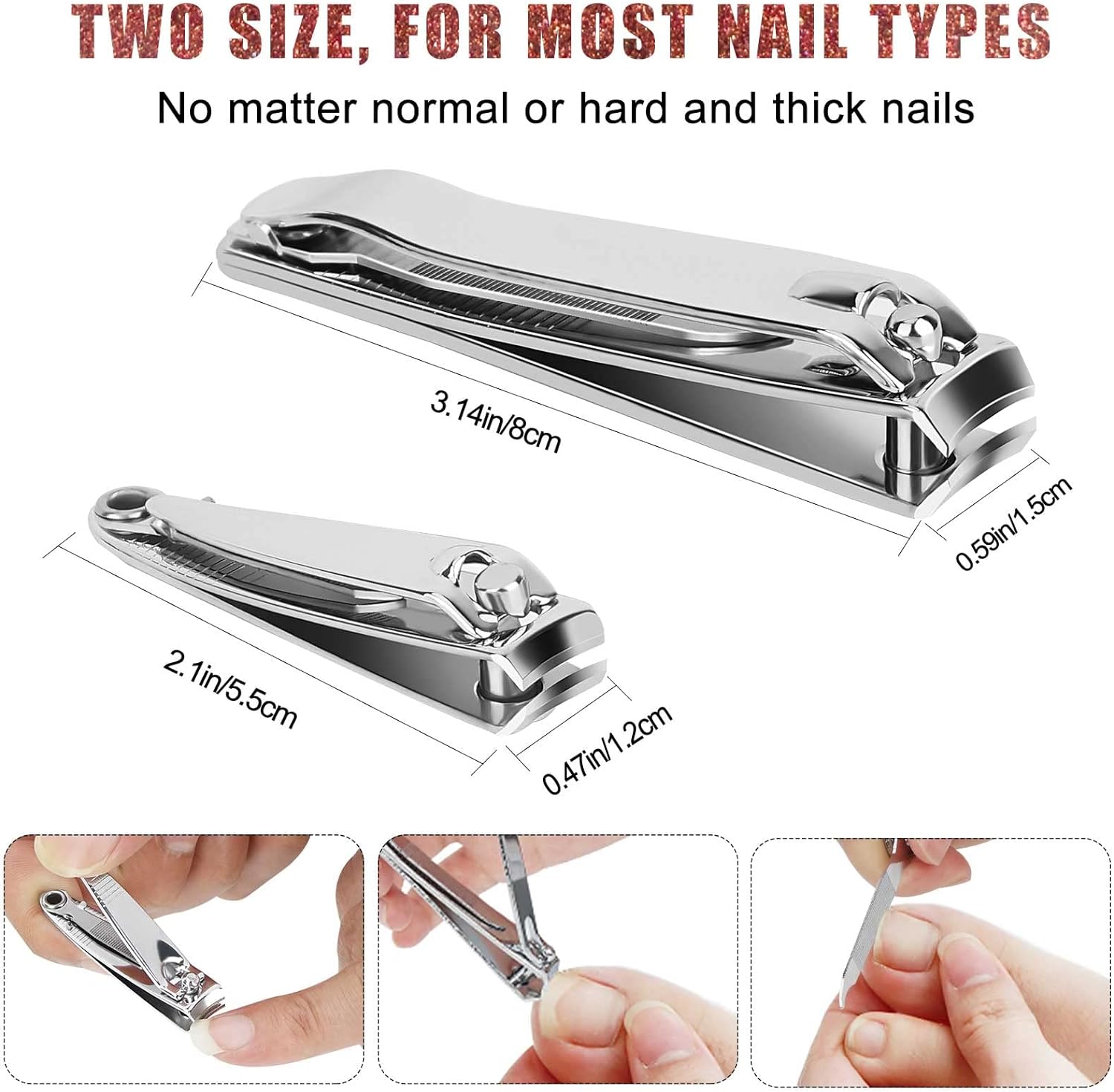 Nail Clippers, Toenail Clippers, Fingernail Clipper Cutters, Stainless Steel Toe Nail Clippers with Sharp Curved Blades and File, Nail Clippers for Men Women Kids(Large & Small) - Image 3