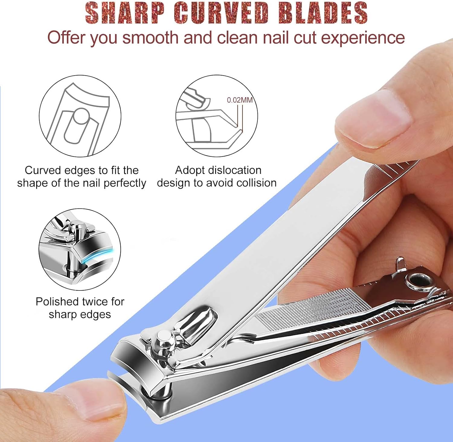 Nail Clippers, Toenail Clippers, Fingernail Clipper Cutters, Stainless Steel Toe Nail Clippers with Sharp Curved Blades and File, Nail Clippers for Men Women Kids(Large & Small) - Image 2