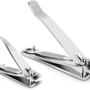 Nail Clippers, Toenail Clippers, Fingernail Clipper Cutters, Stainless Steel Toe Nail Clippers with Sharp Curved Blades and File, Nail Clippers for Men Women Kids(Large & Small)