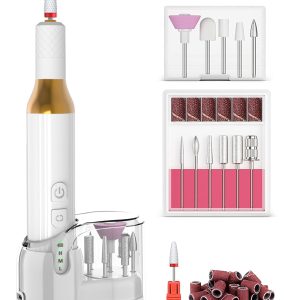 Nail Drill,Cordless Electric Files for Gel Nails E-File Manicure Kit Women Rechargeable Drill para Uñas Profesional Machine Grinder Acrylic White (M918)