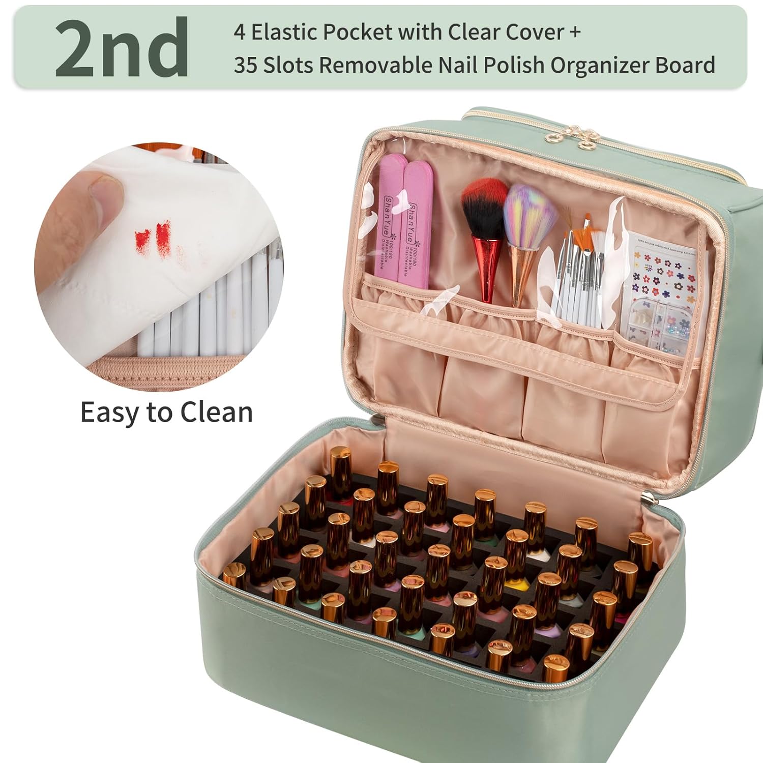 Nail Polish Organizer Case, Nail Supplies Storage Box Holds 45 Bottles Nail Polish & Nail Lamp, Travel Nail Tech Carrying Case, Nail Kit Bag For Nail Stuff & Manicure Tools - Image 3