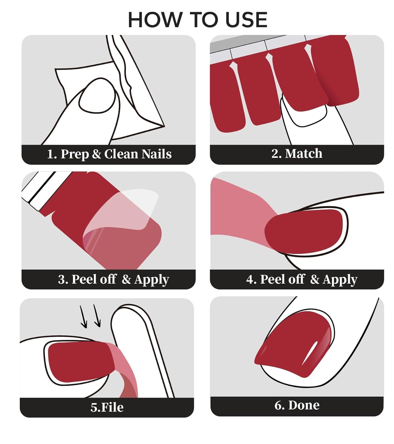 Nail Polish Strips, 20Pcs Salon Quality Gel Nail Stickers, Easy Long Lasting Wraps for Short Nails no UV Light Needed (Red) - Image 7