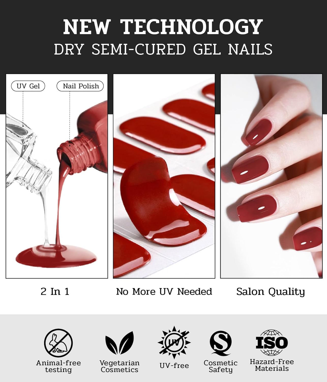 Nail Polish Strips - 22 Pcs Salon Quality Gel Nail Stickers - Long Lasting Wraps (Berry Wine Violet) - Image 8