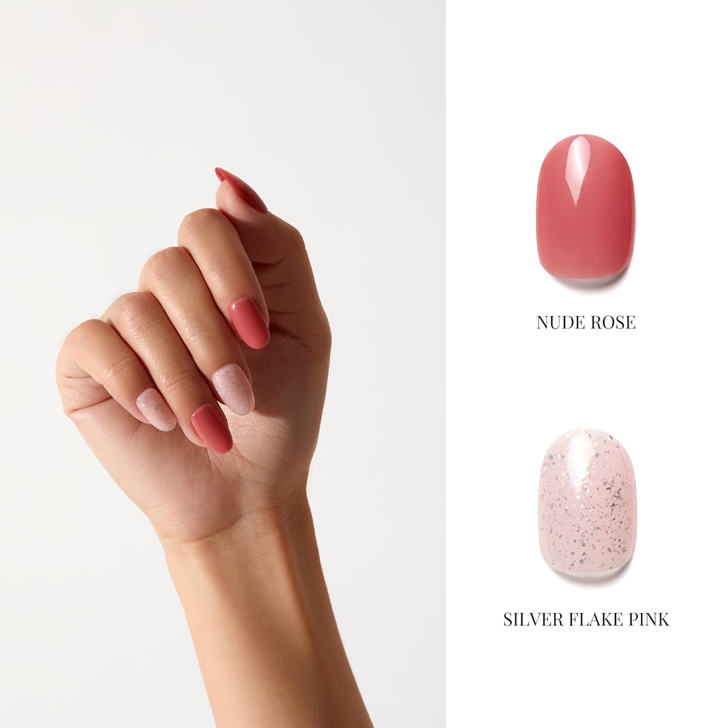 NAILOG Gel Nail Polish Set - 4 Colors Top Coat Color Gel Base 3-In-1 Soak Off UV Gel Polish Kit for Home DIY & Birthday Gifts for Women | Nude Sienna, Nude Rose, Nude Pink, Silver Flakie Pink - Image 4
