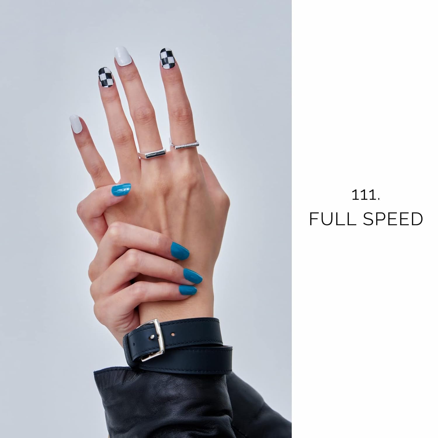 NAILOG Semi Cured Gel Nail Strips (20 Extra Long Checkered Polish Stickers/Wraps) │ Glossy & Long Lasting Soft Gel Finishing (Full Speed) - Image 2