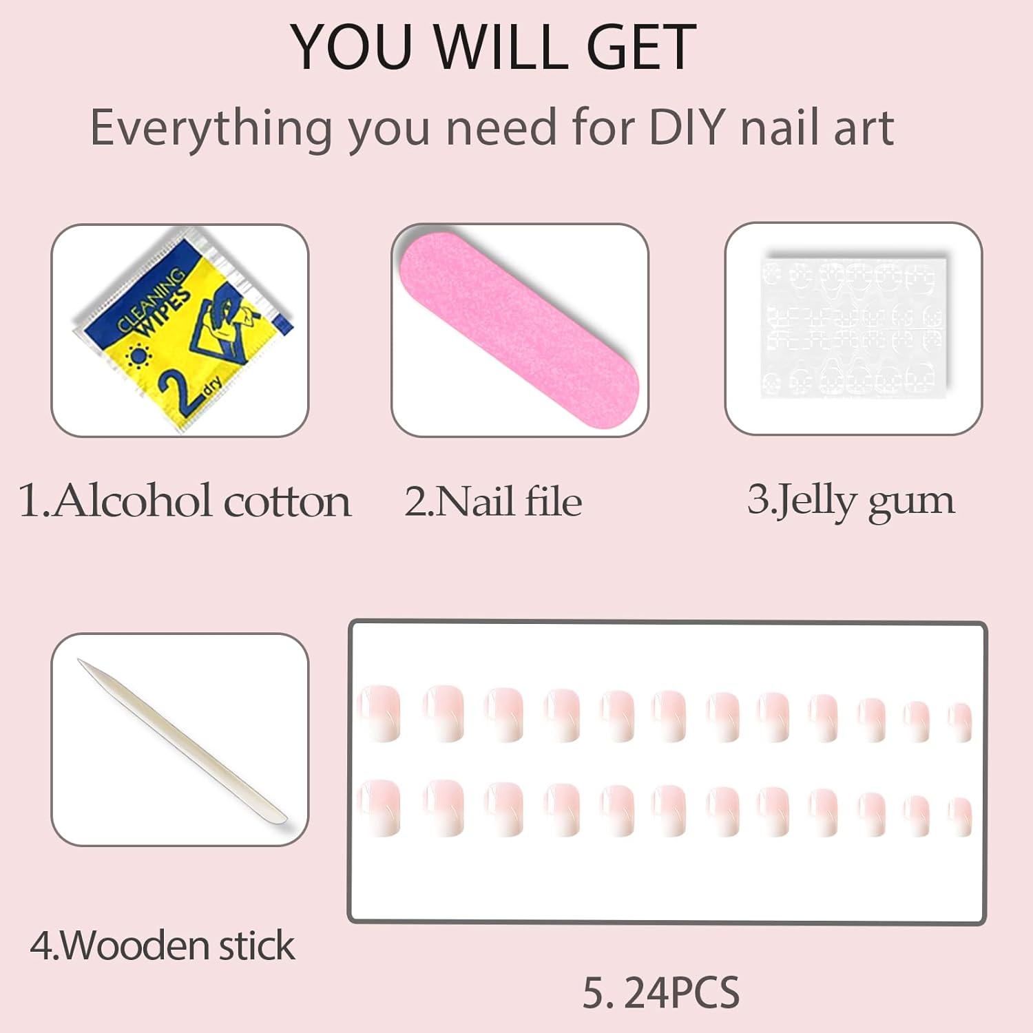 Nails Press ons,White Ombre Short Square Press on Nails Fake Nails Glossy Acrylic Artificial Nails Stick on Nails for Women 24Pcs - Image 7