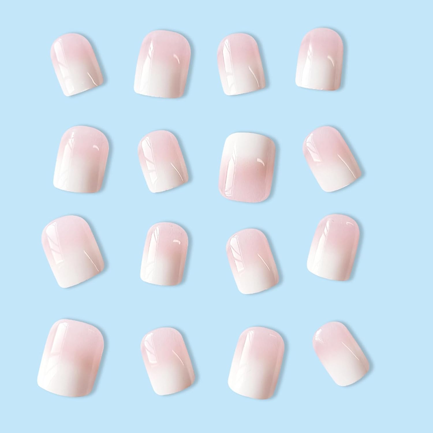 Nails Press ons,White Ombre Short Square Press on Nails Fake Nails Glossy Acrylic Artificial Nails Stick on Nails for Women 24Pcs - Image 5