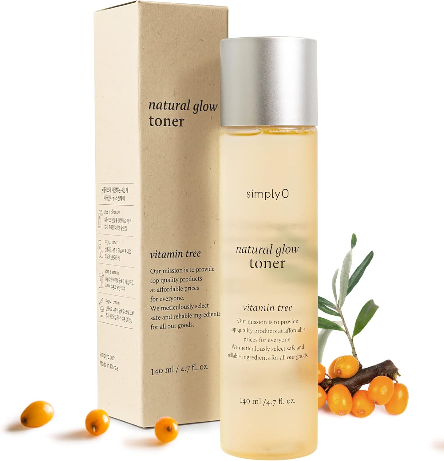 Natural Glow Facial Toner | 83% Sea Buckthorn Extract | Korean Skincare, Vegan, for Sensitive Skin, 4.7 fl oz