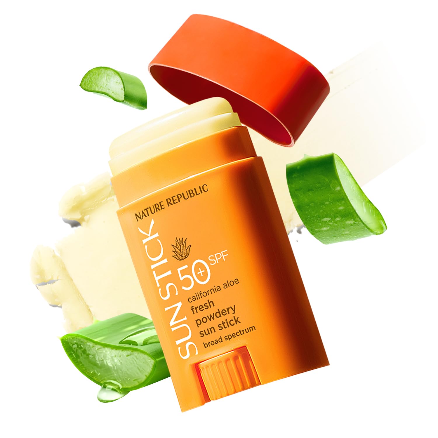 Nature Republic California Aloe Fresh Powdery Sun Stick Broad Spectrum SPF50+ | Korean Sunscreen Travel Size Suncare Sunblock, No Whitecast, non-sticky, Water resistant