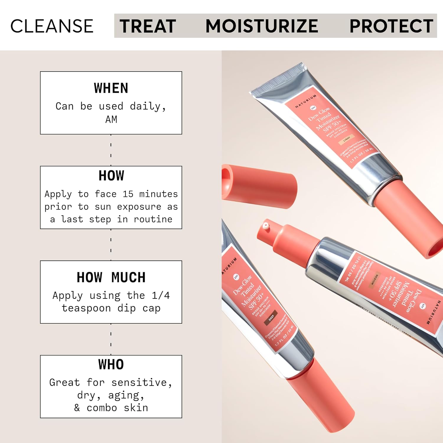 Naturium Dew-Glow Tinted Moisturizer SPF 50+ Light, Daily Moisturizing Sunscreen & Face Primer with Tint, Skin Protector with Dewy Finish, 1.7 oz - Image 2