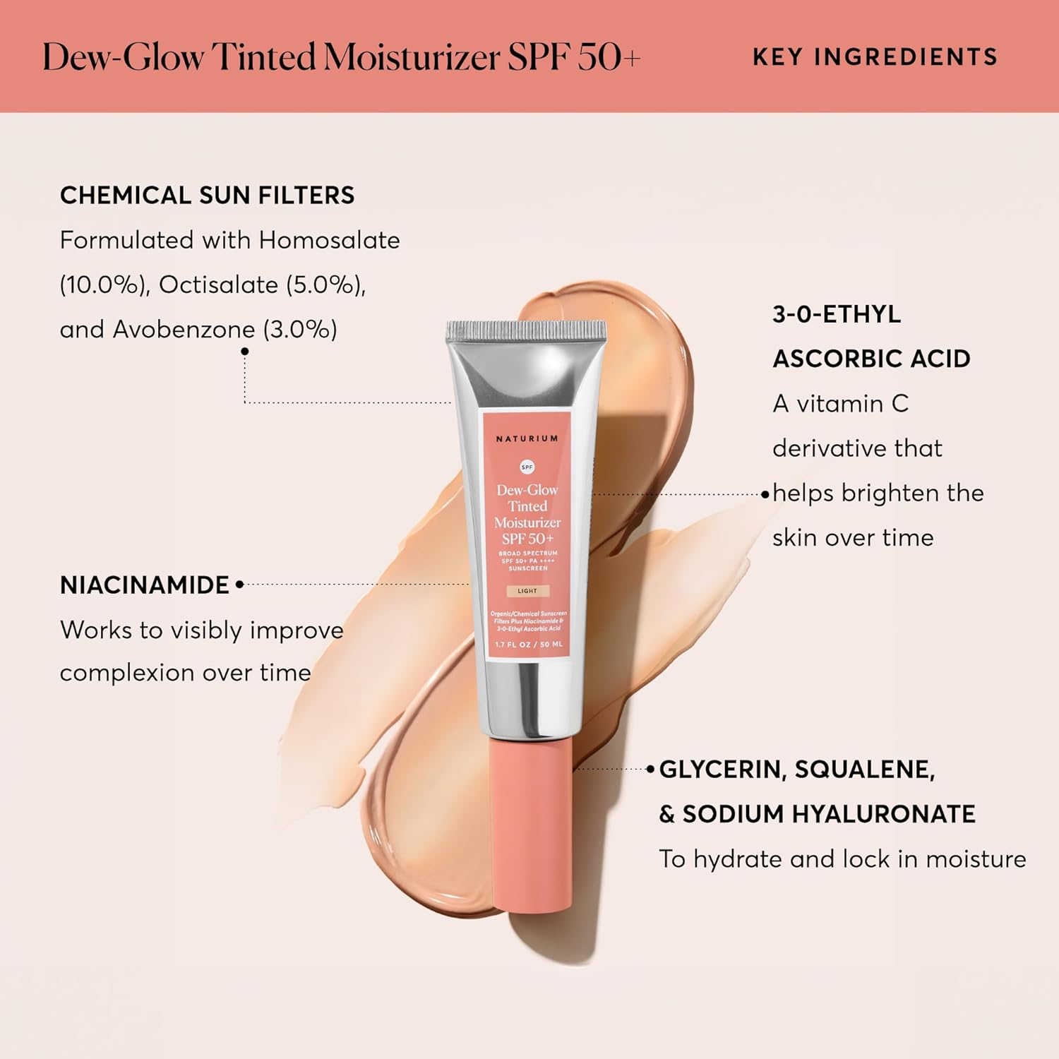 Naturium Dew-Glow Tinted Moisturizer SPF 50+ Light, Daily Moisturizing Sunscreen & Face Primer with Tint, Skin Protector with Dewy Finish, 1.7 oz - Image 6