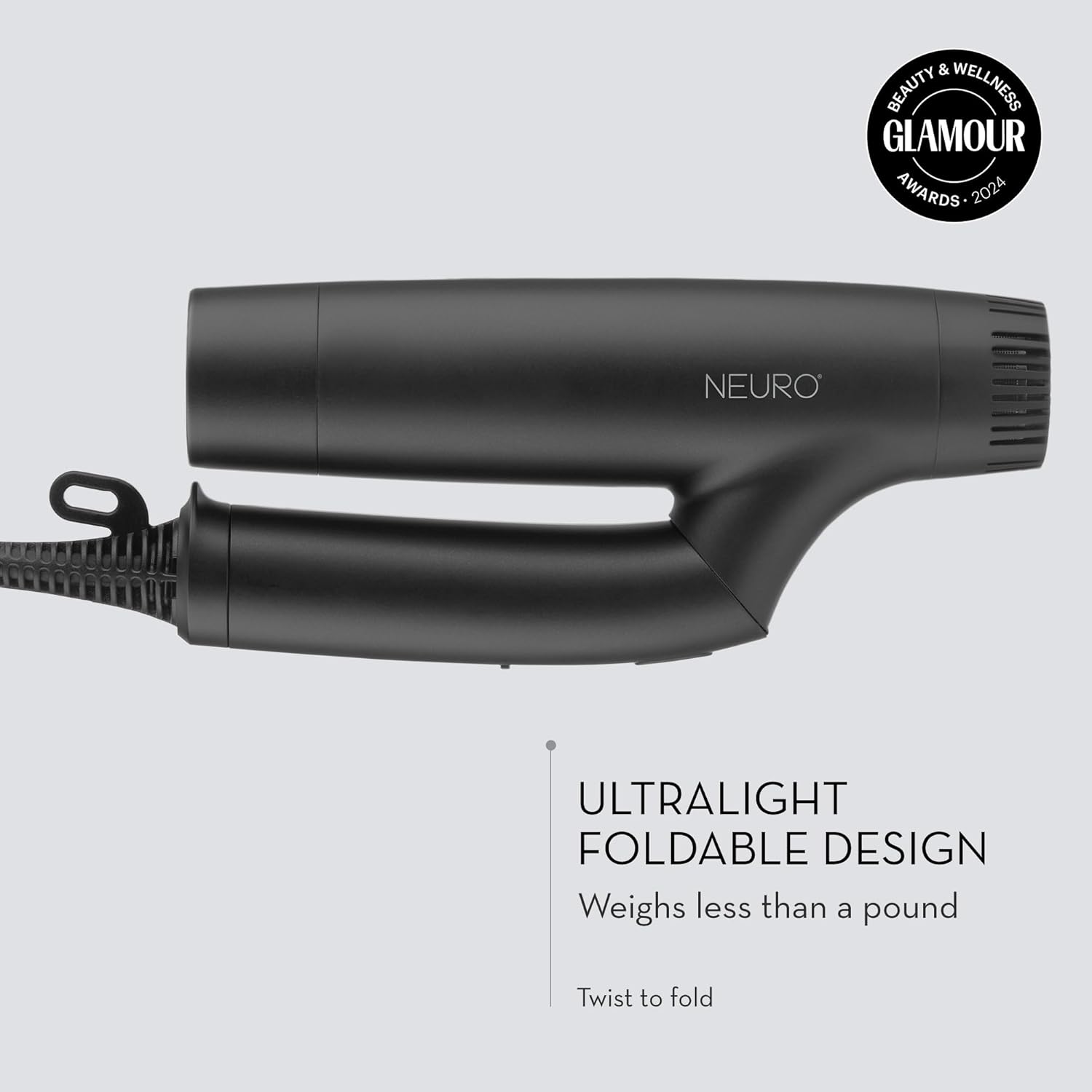 Neuro by Paul Mitchell Dry+ Folding Professional Travel Hair Dryer with Storage Bag, Lightweight + Portable, Black for Domestic Use, Pearlescent White with Auto Dual Voltage for International Travel - Image 2