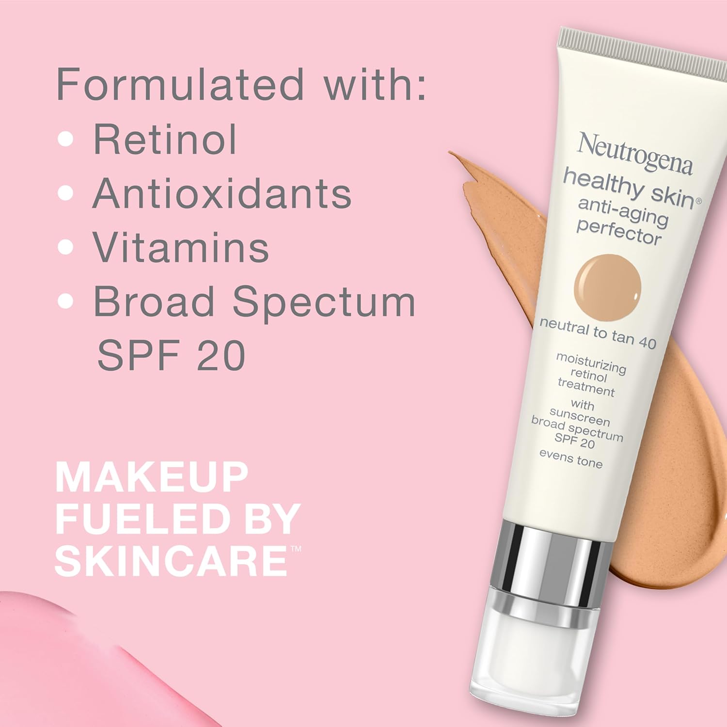 Neutrogena Healthy Skin Anti-Aging Perfector Tinted Facial Moisturizer and Retinol Treatment with Broad Spectrum SPF 20 Sunscreen with Titanium Dioxide, 50 Tan to Medium, 1 fl. oz - Image 3