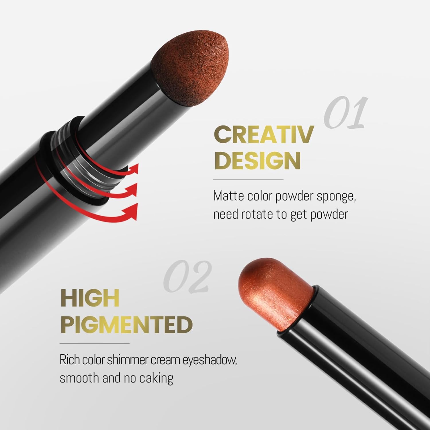New 2 in 1 Magic Eyeshadow Stick with Powder and Cream Heads, One Stick with Waterproof Shimmer and Matte Texture for Fast Drawing Smoky Eye Shadow Makeup - Image 2