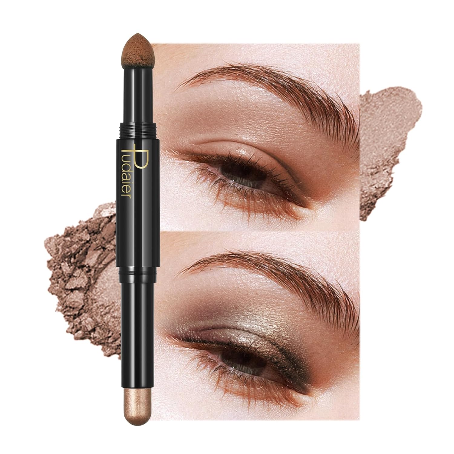 New 2 in 1 Magic Eyeshadow Stick with Powder and Cream Heads, One Stick with Waterproof Shimmer and Matte Texture for Fast Drawing Smoky Eye Shadow Makeup