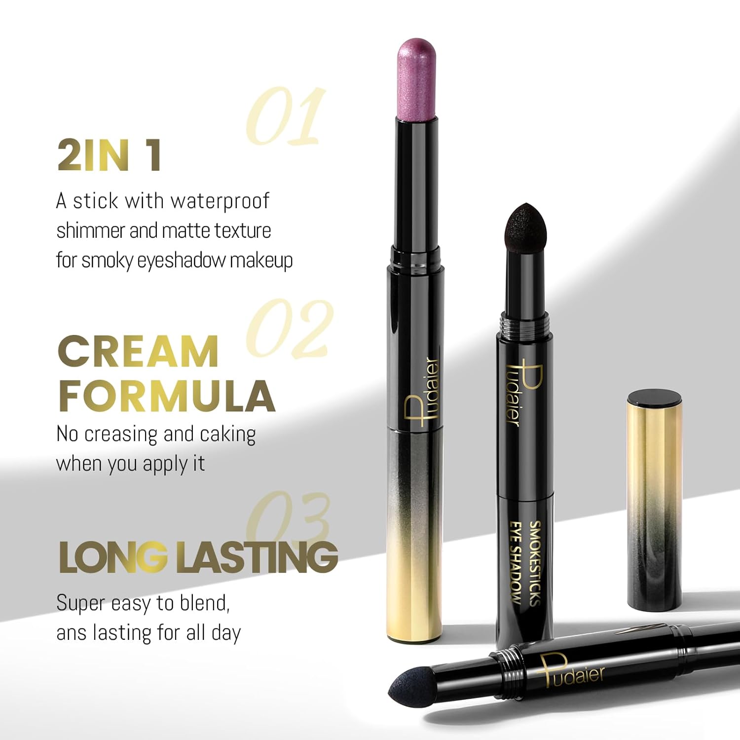 New 2 in 1 Magic Eyeshadow Stick with Powder and Cream Heads, One Stick with Waterproof Shimmer and Matte Texture for Fast Drawing Smoky Eye Shadow Makeup - Image 3