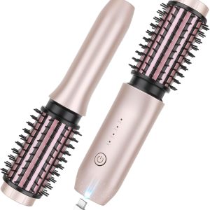 New Portable Mini Curling Iron brush with 7000mAh USB Rechargeable Curling Wand, Negative Ion, Pink TRAVEL KIT