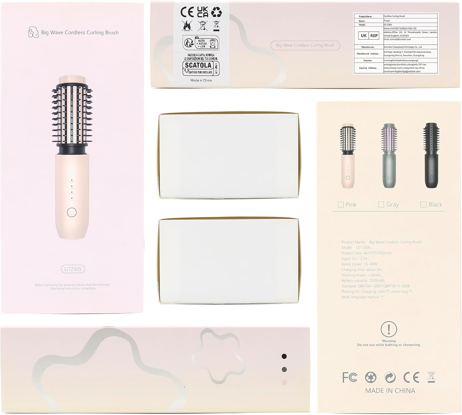 New Portable Mini Curling Iron brush with 7000mAh USB Rechargeable Curling Wand, Negative Ion, Pink TRAVEL KIT - Image 8