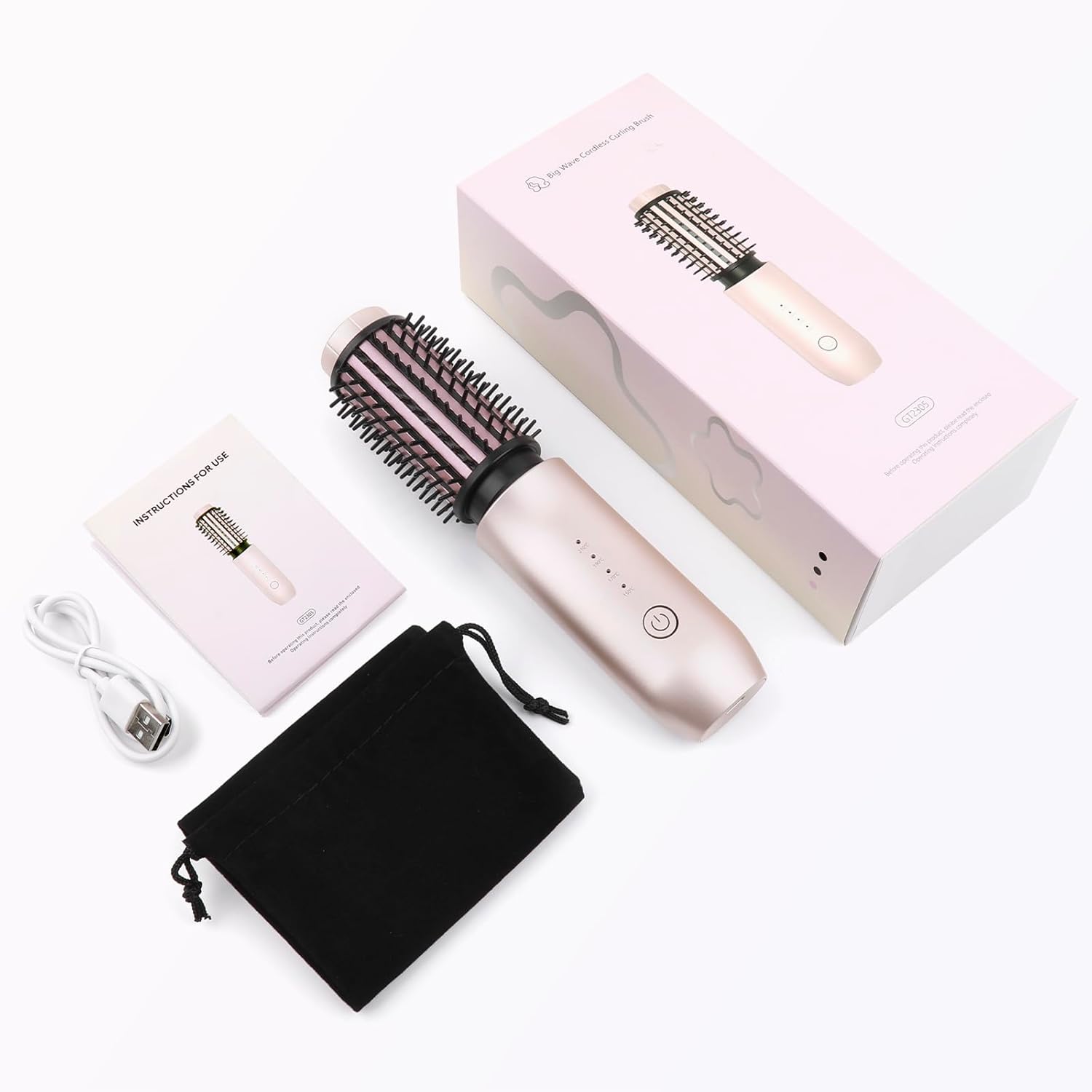 New Portable Mini Curling Iron brush with 7000mAh USB Rechargeable Curling Wand, Negative Ion, Pink TRAVEL KIT - Image 7