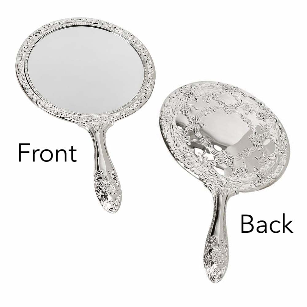 Nickel Plated Brass, Non-Tarnished 3-Piece Vanity Set, Brush, Comb, Mirror Set with Embossed Ornate Vintage Designs, Gift Box Included - Image 2