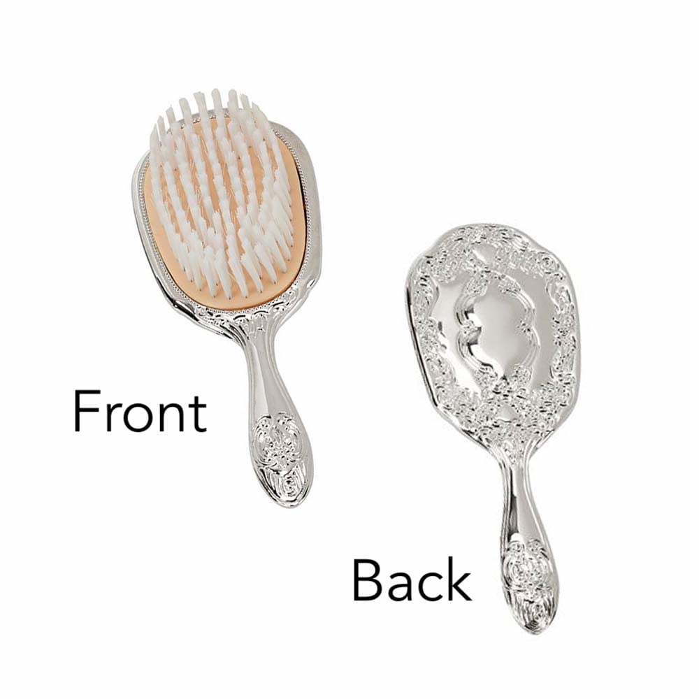 Nickel Plated Brass, Non-Tarnished 3-Piece Vanity Set, Brush, Comb, Mirror Set with Embossed Ornate Vintage Designs, Gift Box Included - Image 3