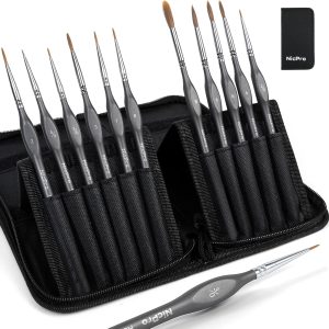 Nicpro Kolinsky Sable Miniature Paint Brushes, 11PCS Fine Detail Paint Brushes for Acrylic Watercolor, Models, Small Fine Detail Paint Brush Set for Mini Paints - Thin Artist Kit with Nylon Holder