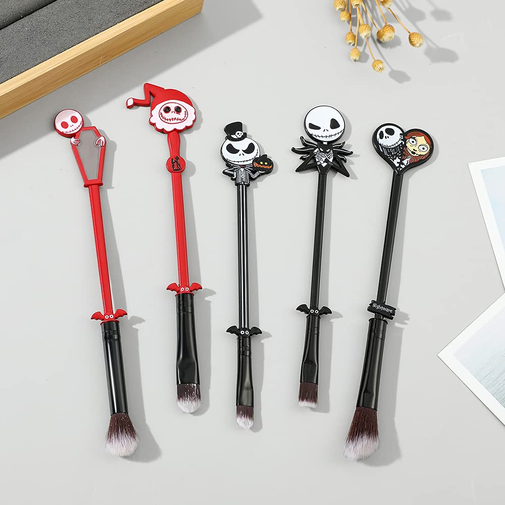 Nightmare Before Christmas Makeup Brushes - 5pcs Corpse Bride Anime Make Up Brush Set Silver Drawstring Bag Included - Image 6